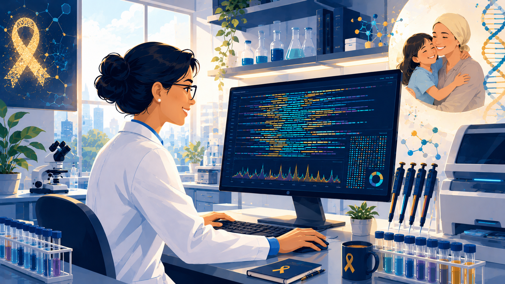 A molecular diagnostics scientist reviewing genomic data